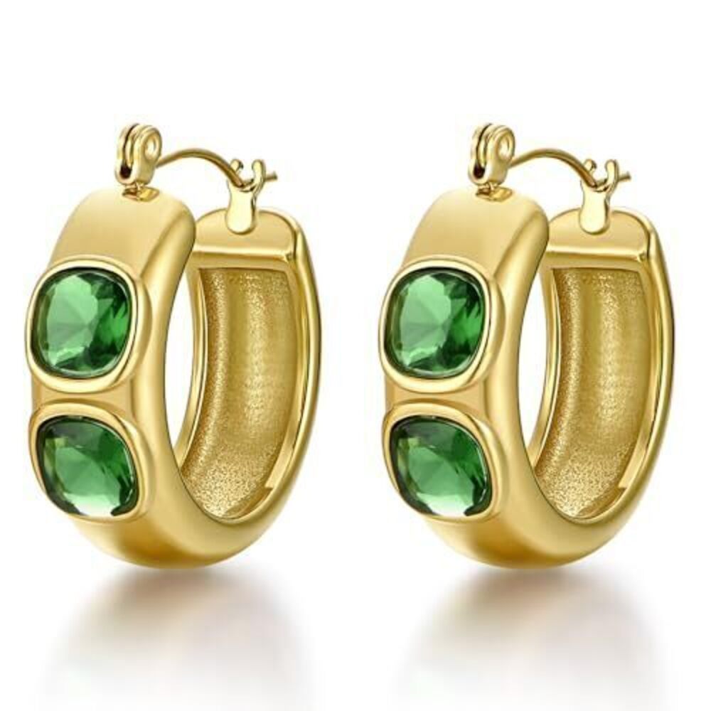 9788 18K Gold Plated Earrings Girls,Chunky Hoop Earrings Cubic Zirconia